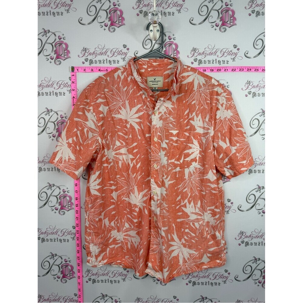 American Eagle Outfitters Orange and Cream Tropical Button-Down Shirt